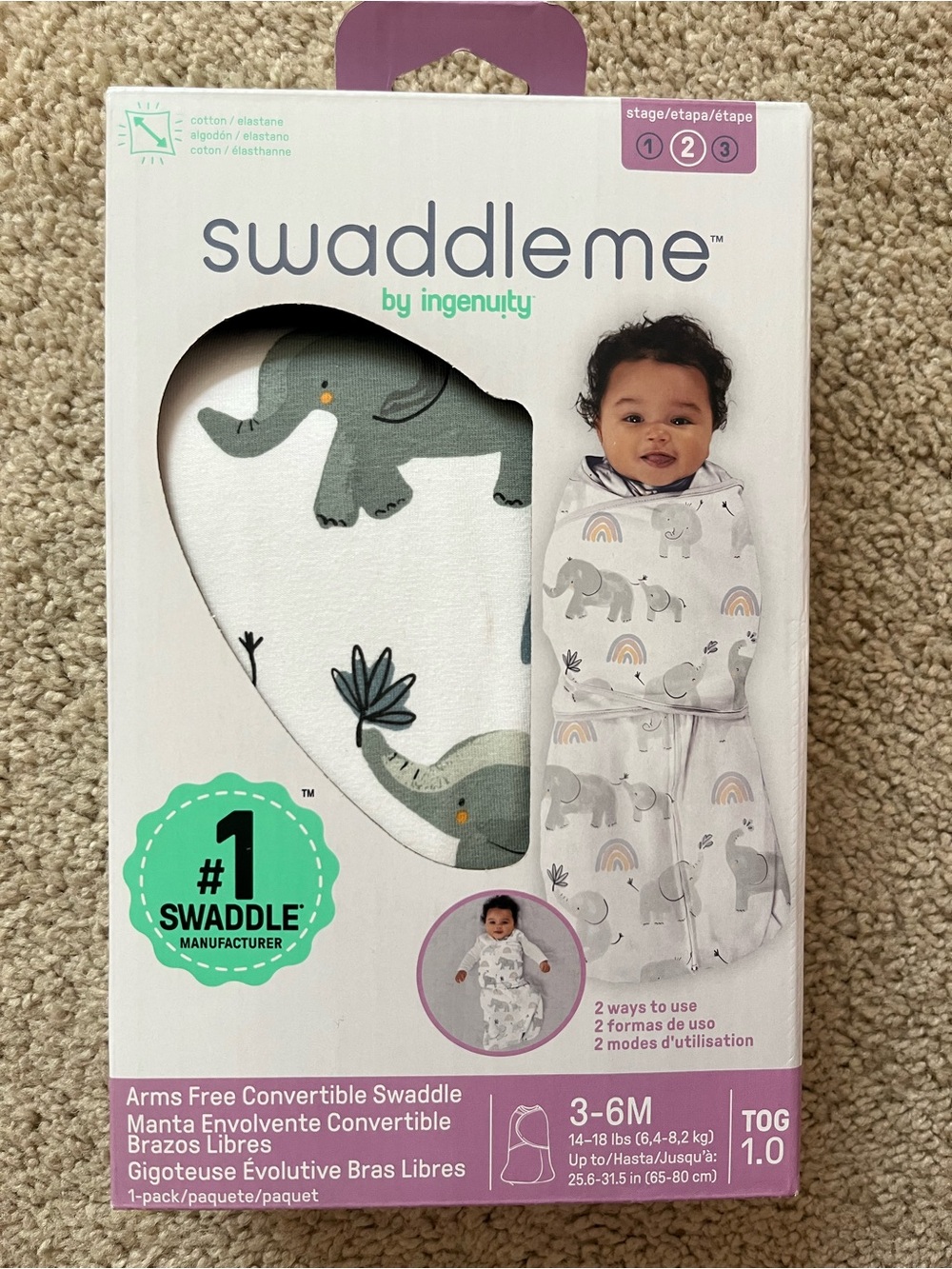 SwaddleMe by Ingenuity Elephant Print Convertible Swaddle - White & Gray
